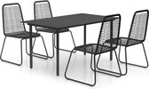 Decoways - 5-delige tuinset - PVC-rattan, staal en glas - Zwart - Duurzaam