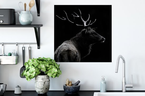 Poster Cerf - Zwart - Wit - Bois - 50x50 cm