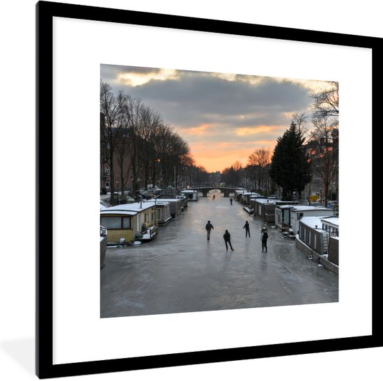 Fotolijst incl. Poster - Amsterdam - Schaatsen - Winter - 40x40 cm - Posterlijst