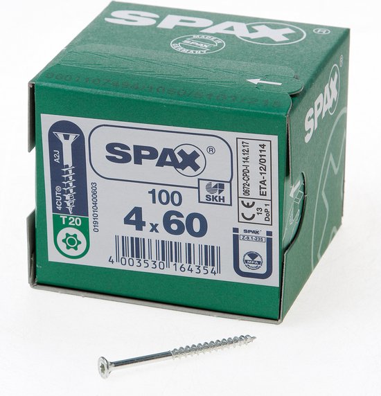 SPAX R 88091 Senkkopf/T-STAR TG 191010400603 Vis à bois 4 mm 60 mm Torx, 6 pans intérieurs ronds acier étamé par galvan
