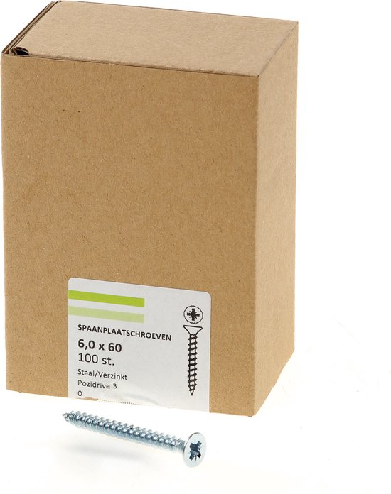 Hoenderdaal Vis pour aggloméré galvanisé à tête fraisée plate PZ3 filetage complet 6.0X60 (par 100 pièces)