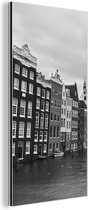 Wanddecoratie Metaal - Aluminium Schilderij Industrieel - Amsterdamse grachten zwart-wit fotoprint - 20x40 cm - Dibond - Foto op aluminium - Industriële muurdecoratie - Voor de woonkamer/slaapkamer