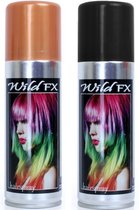 Set van 2x kleuren haarverf/haarspray van 125 ml - Zwart en Goud - Carnaval verkleed spullen
