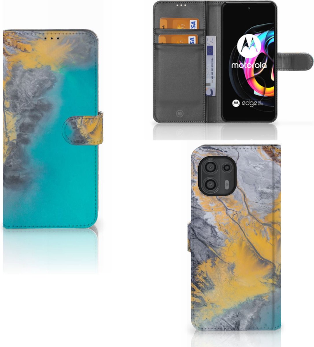 Motorola Edge 20 Lite Bookcase Marble Blue Gold