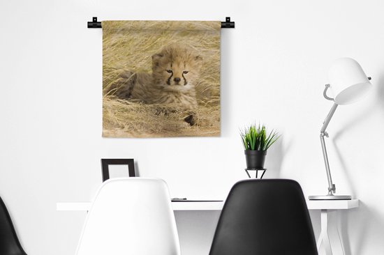 Wandkleed - Wanddoek - Cheeta - Jong - Gras - 60x60 cm - Wandtapijt