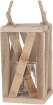 Kandelaars - historische houtlantaarn 18x18x30cm met glas - natural - 18x18x30