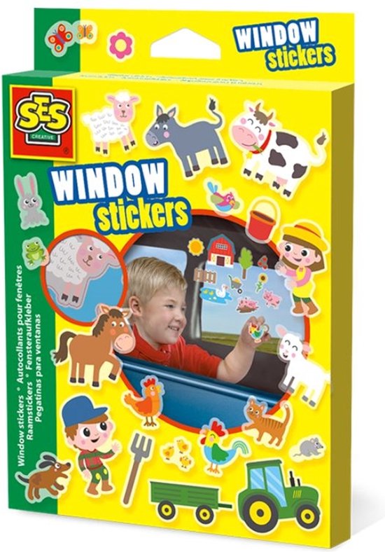 SES - Raamstickers Boerderij - 26 stickers - herbruikbaar door bijgevoegde plakkaart - ideaal voor lange autoritten of andere ramen