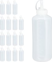 Relaxdays 16x flacon souple transparent - bouteille de sauce en plastique - ensemble de bouteilles doseuses - 1000 ml