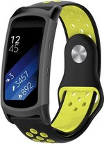 Siliconen Smartwatch bandje - Geschikt voor  Samsung Gear Fit 2 / Gear Fit 2 Pro sport band - zwart/geel - Strap-it Horlogeband / Polsband / Armband