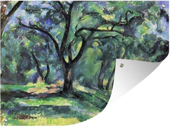 Muurdecoratie buiten In het bos - Schilderij van Paul Cézanne - 160x120 cm - Tuindoek - Buitenposter