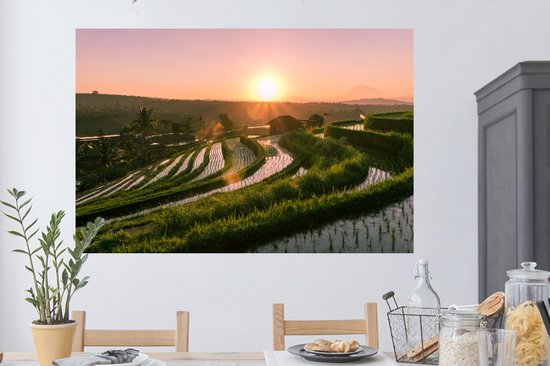 Stickers Stickers muraux - Rizières en Indonésie avec coucher de soleil - 120x80 cm - Film adhésif