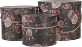 Clayre & Eef Boîte à chapeaux set de 3 Ø 23x20 cm Noir Rose Carton Fleurs Boîte de rangement
