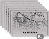 Placemat - Placemats kunststof - Stadskaart - Amsterdam - Nederland - 45x30 cm - 6 stuks - Hittebestendig - Anti-Slip - Onderlegger - Afneembaar