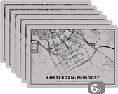 Placemat - Placemats kunststof - Kaart - Nederland - Amsterdam-Zuidoost - 45x30 cm - 6 stuks - Hittebestendig - Anti-Slip - Onderlegger - Afneembaar