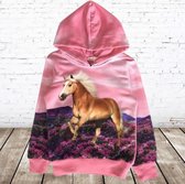 Roze hoodie met paarden f45 -s&C-110/116-Hoodie meisjes