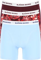 Björn Borg boxershorts Essential  (3-pack) - heren boxers normale lengte - bordeaux - lichtblauw en bordeaux print -  Maat: S