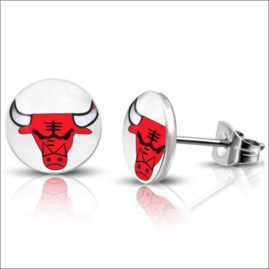 Aramat jewels ® - Oorstekers bull rood acryl staal 7mm
