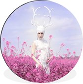 WallCircle - Cercle Mural - Cercle Mural - Femme - Fleurs - Bois de Cerf - Aluminium - Dibond - 120x120 cm - Intérieur et Extérieur XXL