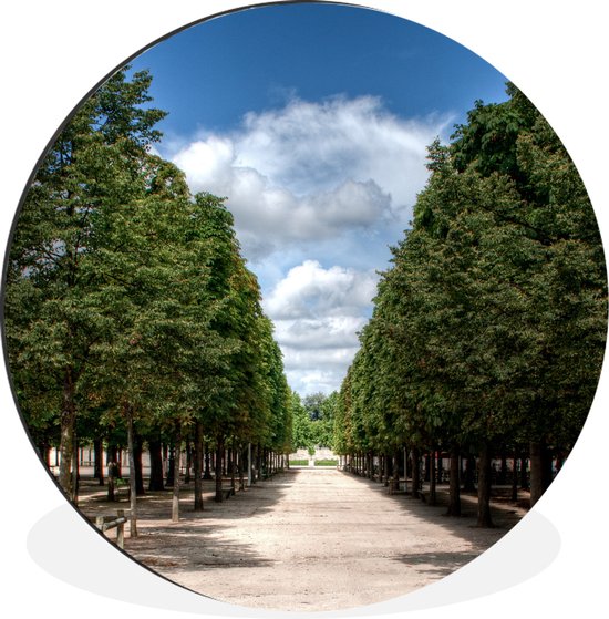 WallCircle - Wandcirkel - Muurcirkel - De tuin van het Louvre Museum met mooie groene bomen - Aluminium - Dibond - ⌀ 60 cm - Binnen en Buiten