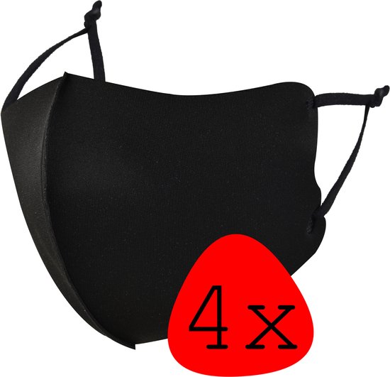 Wasbaar Mondkapje Zwart Verstelbaar Wasbaar Mondmasker Elastisch Mondkapjes - 4 stuks