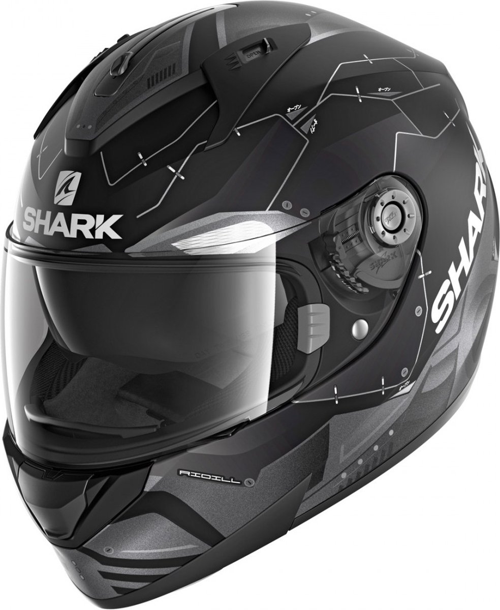 SHARK RIDILL 1.2 MECCA Motorhelm integraalhelm Mat Zwart Antraciet Zilver - Maat S