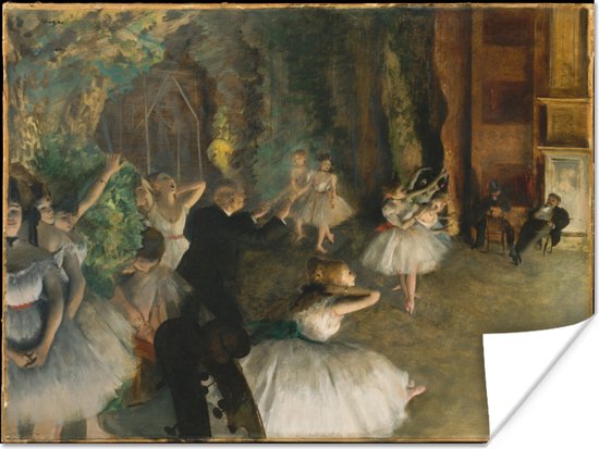 Poster De repetitie van het ballet op het podium - Schilderij van Edgar Degas - 80x60 cm - Kerstversiering - Kerstdecoratie voor binnen - Kerstmis