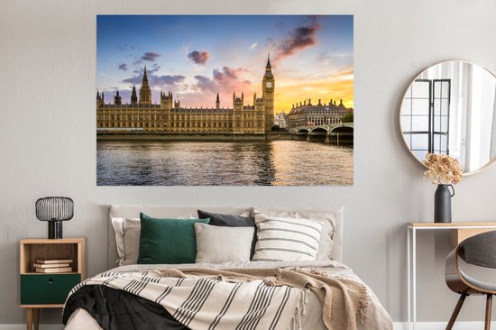 Poster Coucher de soleil derrière Big Ben à Londres 180x120 cm - Tirage photo sur Poster (décoration murale salon / chambre) XXL / Groot format!