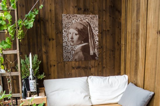 Tuinposter 60x80 cm - Tuindecoratie Meisje met de parel - Johannes Vermeer - Bruin - Poster voor in de tuin - Buiten decoratie - Schutting tuinschilderij - Tuindoek muurdecoratie - Wanddecoratie balkondoek