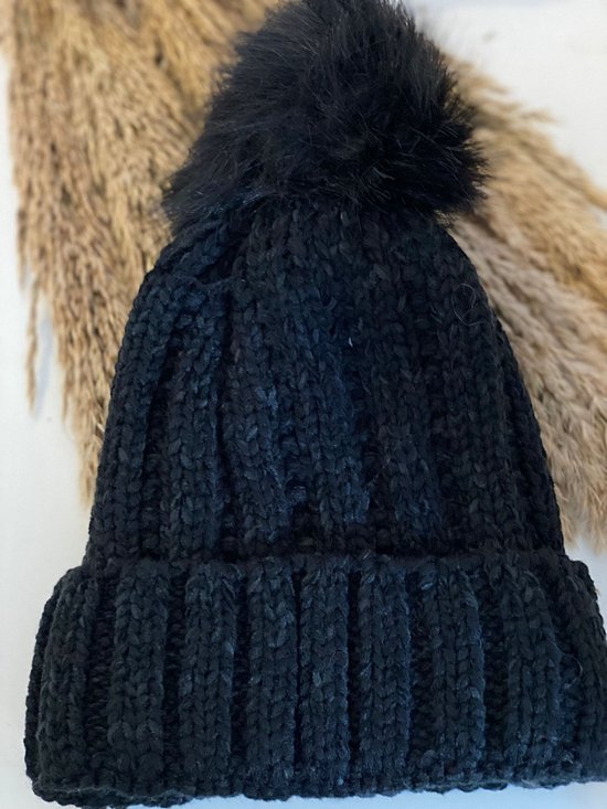 Riisoyu Sjaalmuts voor kleine kinderen, warm, schattig, gebreide muts met pompon, fluwelen voering, kinderen, 2-in-1 wintermuts met fluwelen voering, oorflap, muts voor baby's van 2-7 jaar