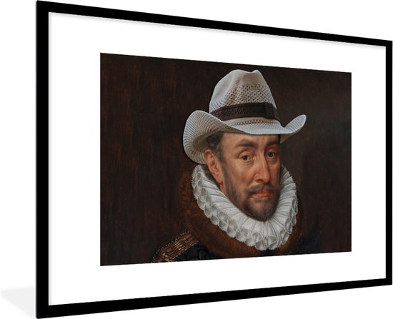 Fotolijst incl. Poster - Willem van Oranje - Adriaen Thomasz - Cowboyhoed - 120x80 cm - Posterlijst