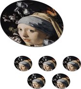 Onderzetters voor glazen - Rond - Schilderij - Bloemen - Vermeer - 10x10 cm - Glasonderzetters - 6 stuks