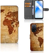 Telefoonhoesje OPPO A16/A16s | OPPO A54s Wallet Bookcase Wereldkaart