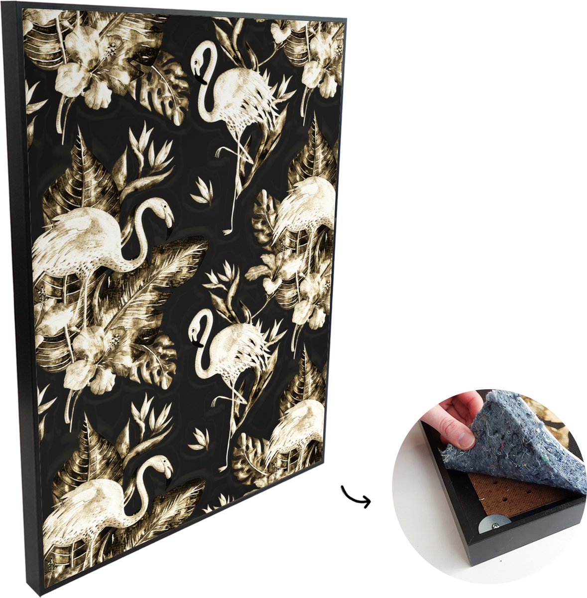 Akoestische Panelen - Geluidsisolatie - Akoestisch Wandpaneel - Wanddecoratie - Schilderij - 80x120 cm - Bloemen - Goud - Flamingo - Geluidsdemper - Isolatie platen - Studio Schuim