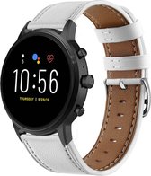 Leer Smartwatch bandje - Geschikt voor  Fossil Gen 5 bandje leer - wit - Strap-it Horlogeband / Polsband / Armband