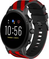 Siliconen Smartwatch bandje - Geschikt voor  Fossil Gen 5 gestreept siliconen bandje - zwart/rood - Strap-it Horlogeband / Polsband / Armband