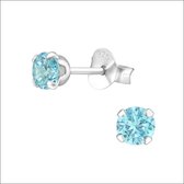 Aramat jewels ® - Zilveren zirkonia oorbellen rond aqua blauw 4mm