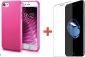 Tikawi Iphone 7/8 hoesje Roze siliconen + gehard glas Tikawi [Soft Gel] [Hoge bescherming] [Anti-kras] [Dun en licht]