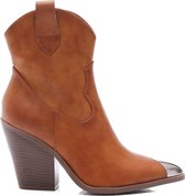 WELOVESHOES® Dames Cowboylaarzen, Enkellaarsjes met Hak  - Imitatieleer - Camel - Maat 38