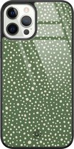 iPhone 12 Pro hoesje glass - Green dots | Apple iPhone 12 Pro  case | Hardcase backcover zwart