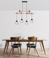 Extravagante landelijke hanglamp 4-lichts | E27 | Zwart | Houten balken | Eetkamer | Woonkamer |