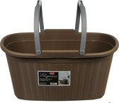 Panier plastique marron chocolat avec anses grises 35 litres - Panier à linge salle de bain / paniers de rangement - 30 x 38 x 58 cm