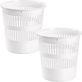 2x stuks afvalbakken/vuilnisbakken plastic wit 28 cm - Vuilnisbak/prullenbakken/papiermand - Kantoor/keuken/slaapkamer