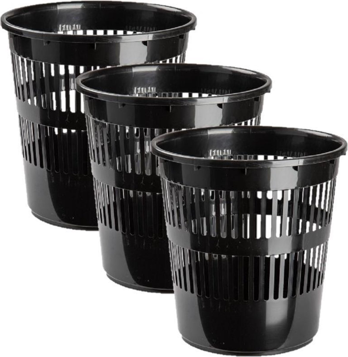 3x stuks afvalbakken/vuilnisbakken plastic zwart 28 cm - Vuilnisbak/prullenbakken/papiermand - Kantoor/keuken/slaapkamer