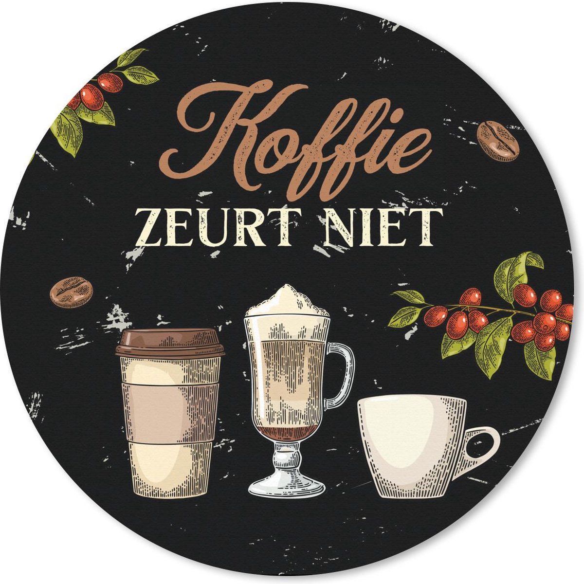 Muismat rond 20x20 cm - Mousepad Koffie - Koffiemok - Vintage - Ronde muismatten - Cadeau voor vrouw - Cadeau voor man