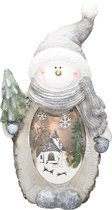 ECD Germany Figurine de bonhomme de neige avec éclairage LED 53 cm Wit chaud avec chapeau et écharpe gris, Look bois, fonctionne à piles, pour intérieur, Décoration de Noël LED Figurine de Noël Décoration de table de Noël