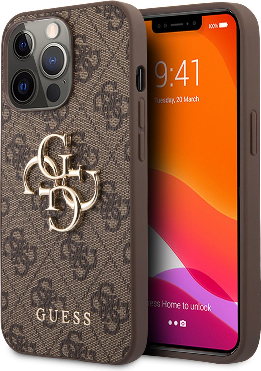 iPhone 13 Pro Backcase hoesje - Guess - Effen Bruin - Kunstleer