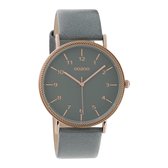 OOZOO Timepieces - Rosé gouden horloge met aqua grijze leren band - C10823 - Ø40