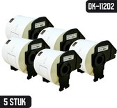 DULA Brother Compatible DK-11202 - Voorgestanst verzendlabel - 5 rollen - 62 x 100 mm - 300 labels per rol - Zwart op wit - Papier