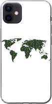 Geschikt voor iPhone 12 mini hoesje - Wereldkaart - Groen - Bladeren - Siliconen Telefoonhoesje