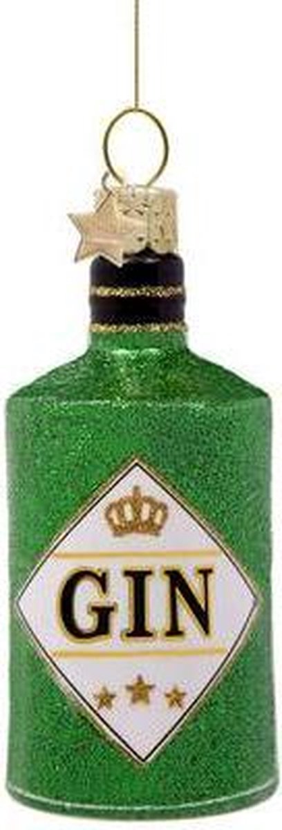 Ornament glass green glitter gin bottle H10cm - Vondels